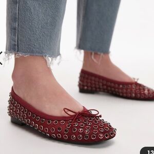 NWT Mango studded bow front ballet pumps in red Size 36